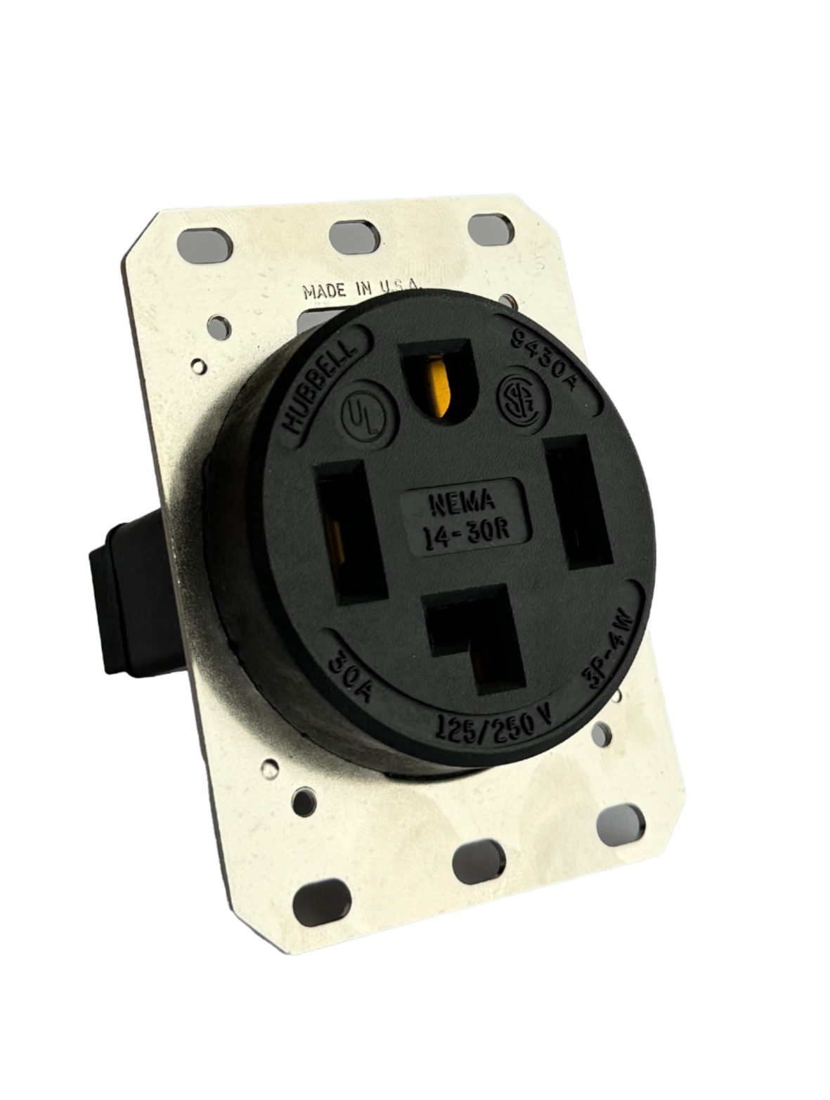 Hubbell 9430R - NEMA 14-30 Commercial Grade Outlet + Stainless Steel Faceplate