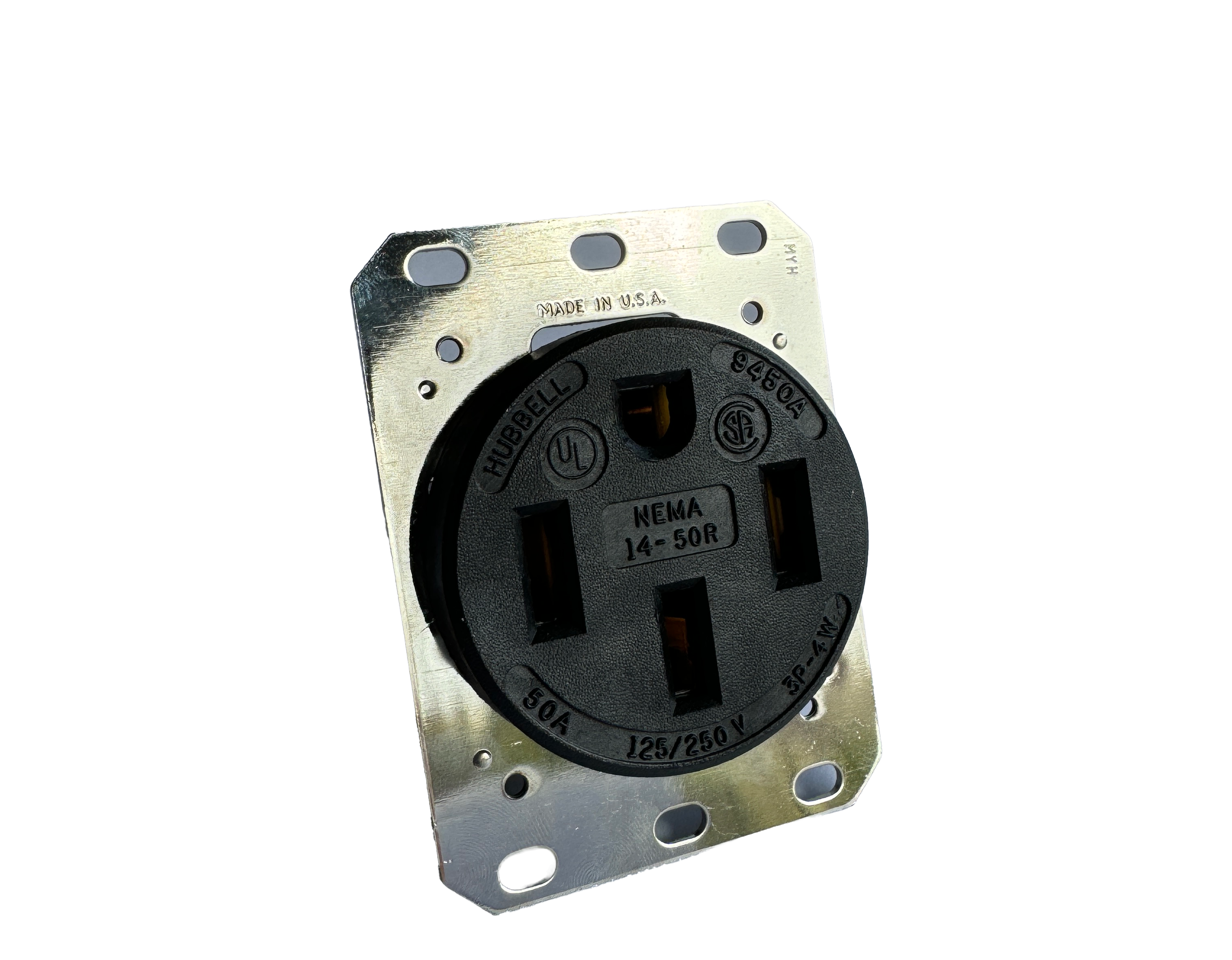 Hubbell 9450R - NEMA 14-50 Commercial Grade Outlet + Stainless Steel Faceplate