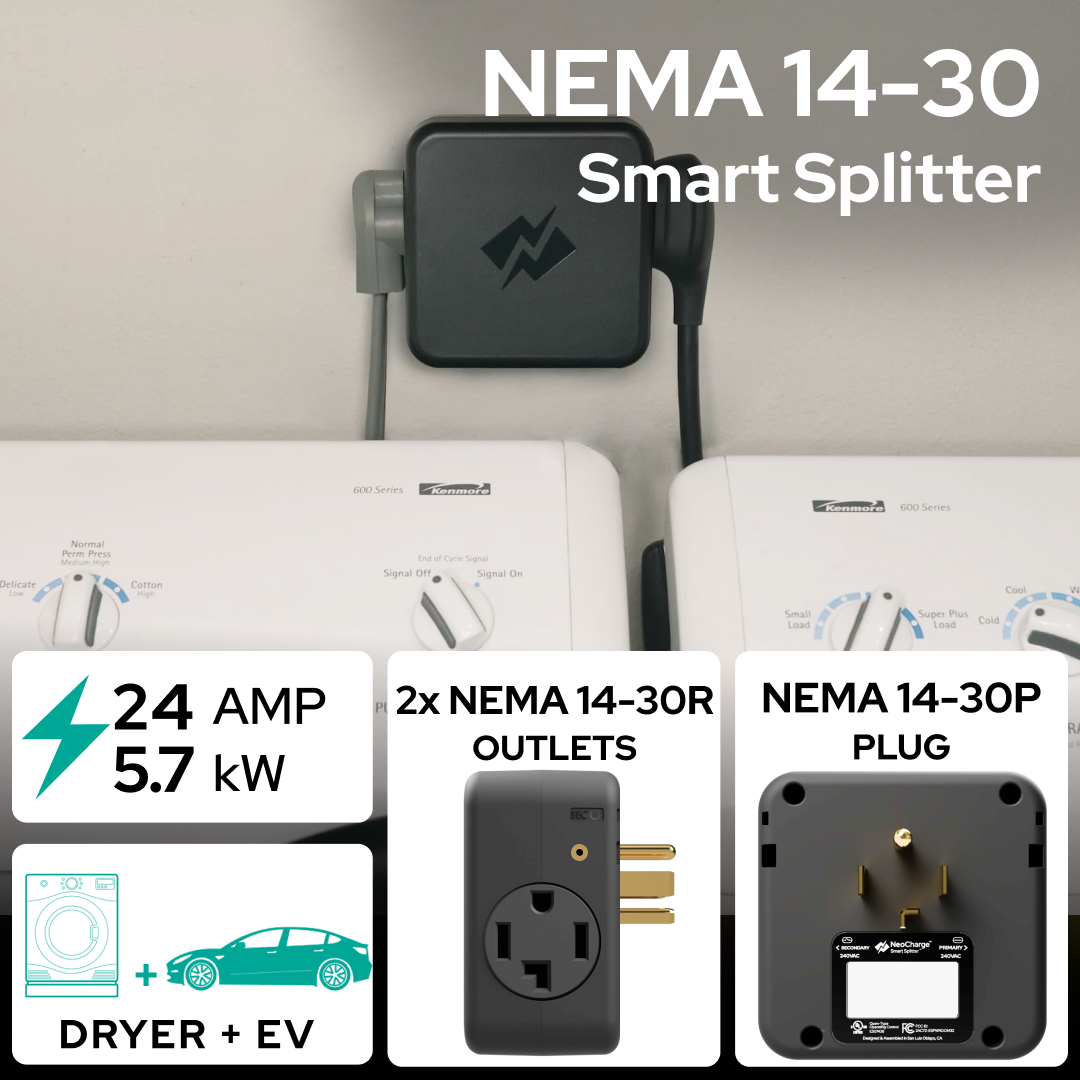 NEMA 14 30 Smart Splitter EV Dryer NeoCharge Nema 14 30 smart splitter ev dryer neocharge