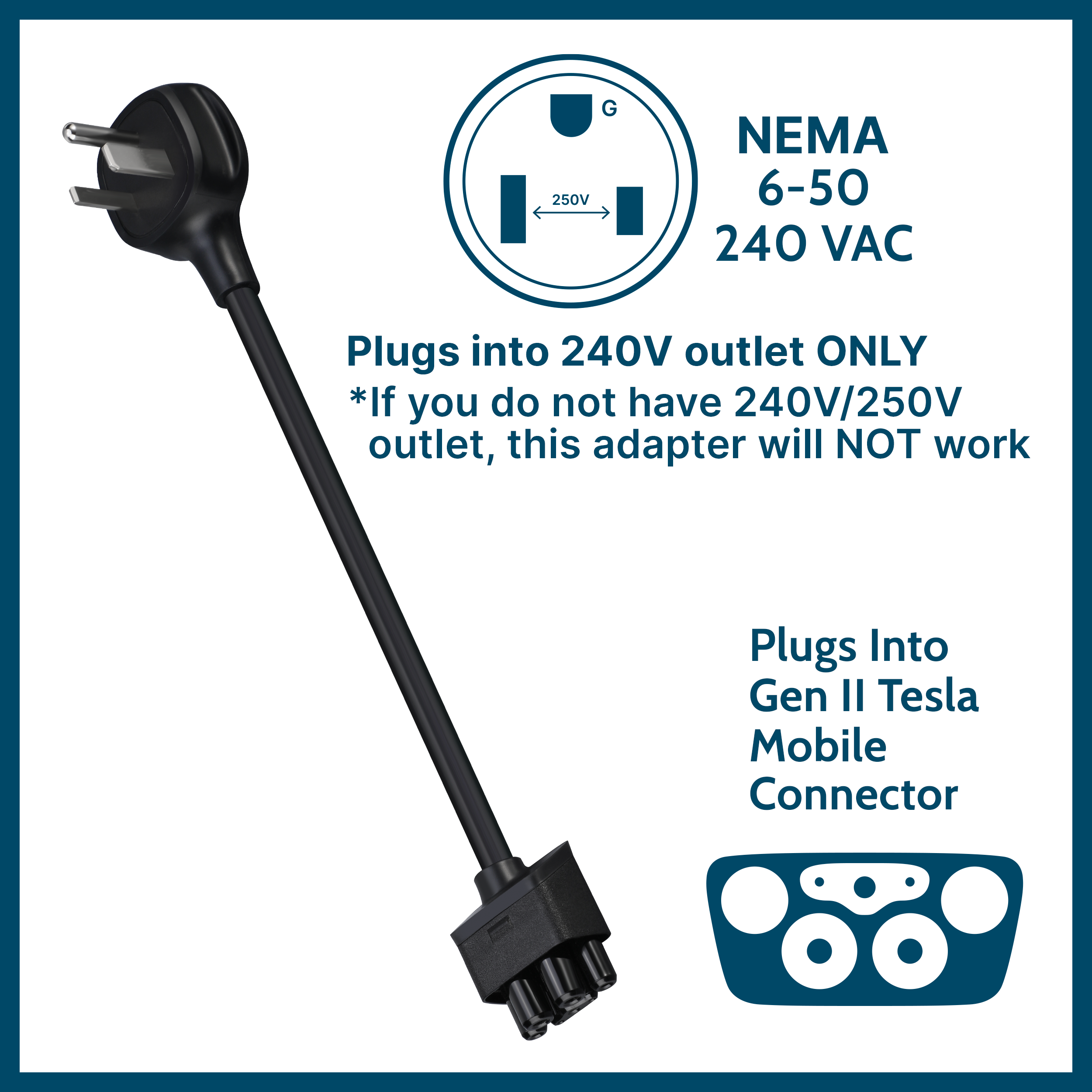 NEMA 6-50 Tesla Mobile Connector Gen 2 Adapter