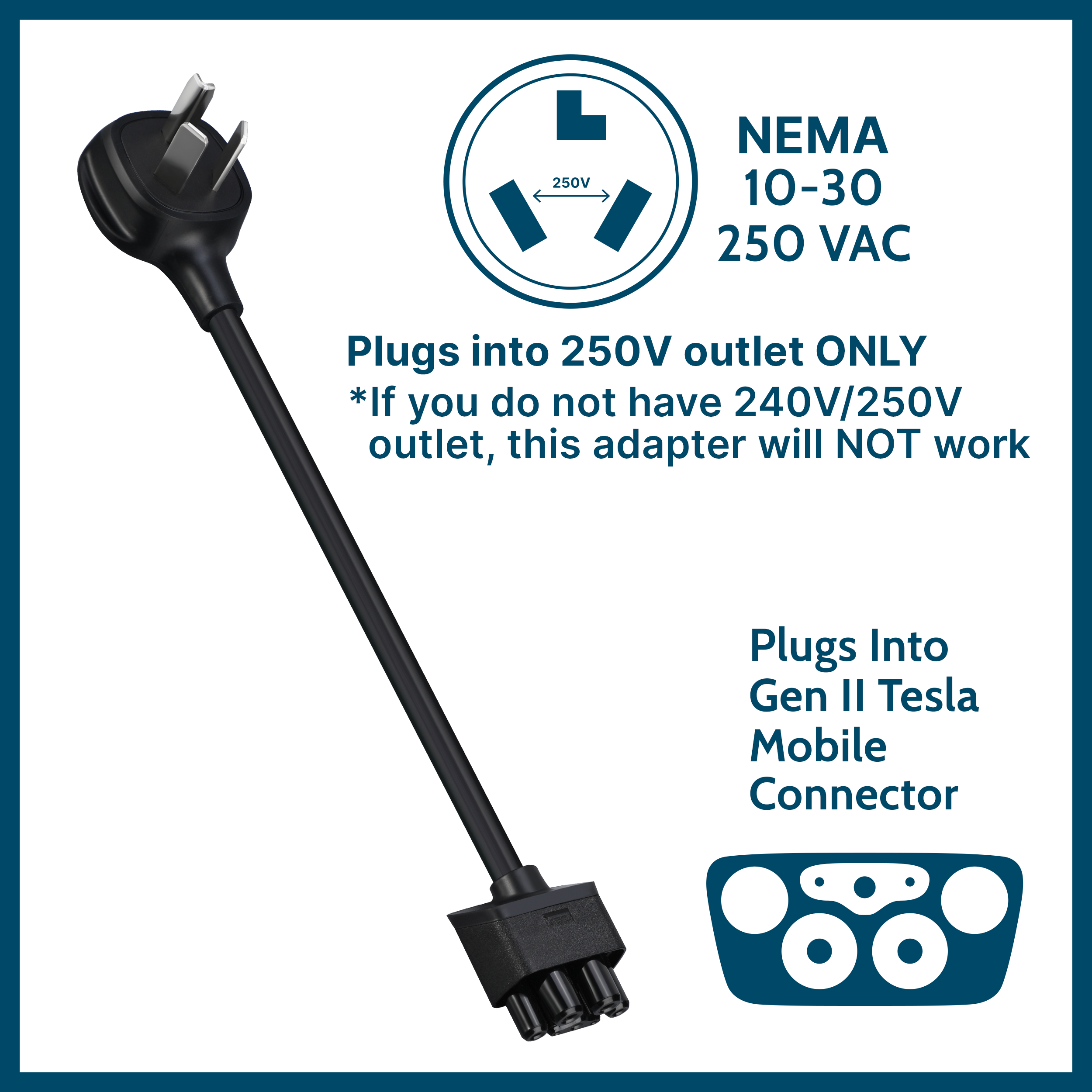 NEMA 10-30 Tesla Mobile Connector Gen 2 Adapter