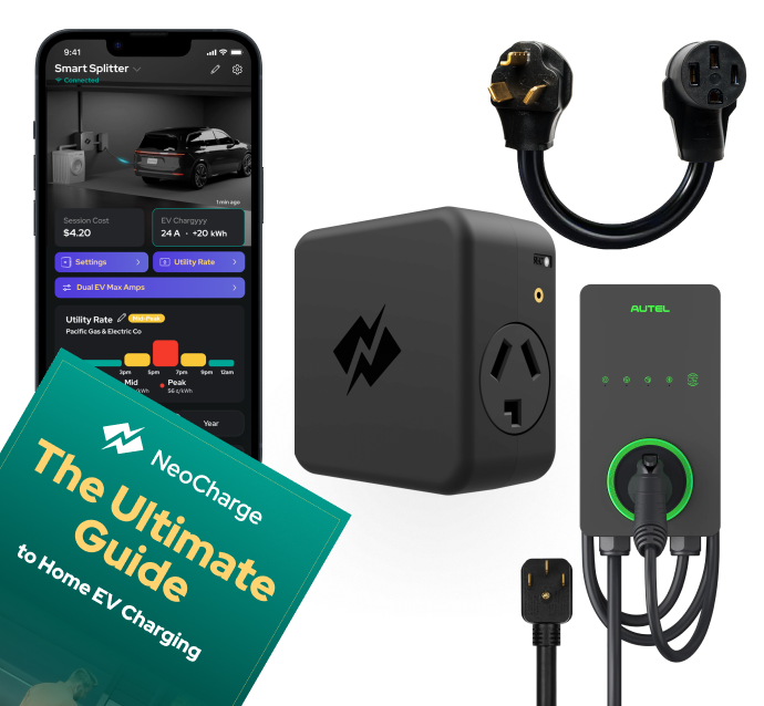 NeoCharge NEMA 10-30 Smart Splitter Pro Bundle with Autel AC Lite 40A charger, adapter and app
