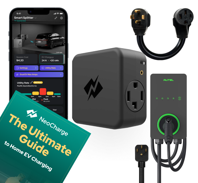 NeoCharge NEMA 14-30 Smart Splitter Pro Bundle with Autel AC Lite 40A charger, adapter and app