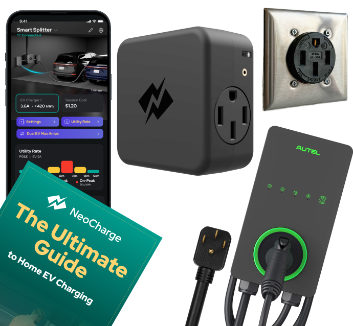 NeoCharge NEMA 14-50 Smart Splitter Pro Bundle with Autel AC Lite 40A charger, Hubbell outlet and app