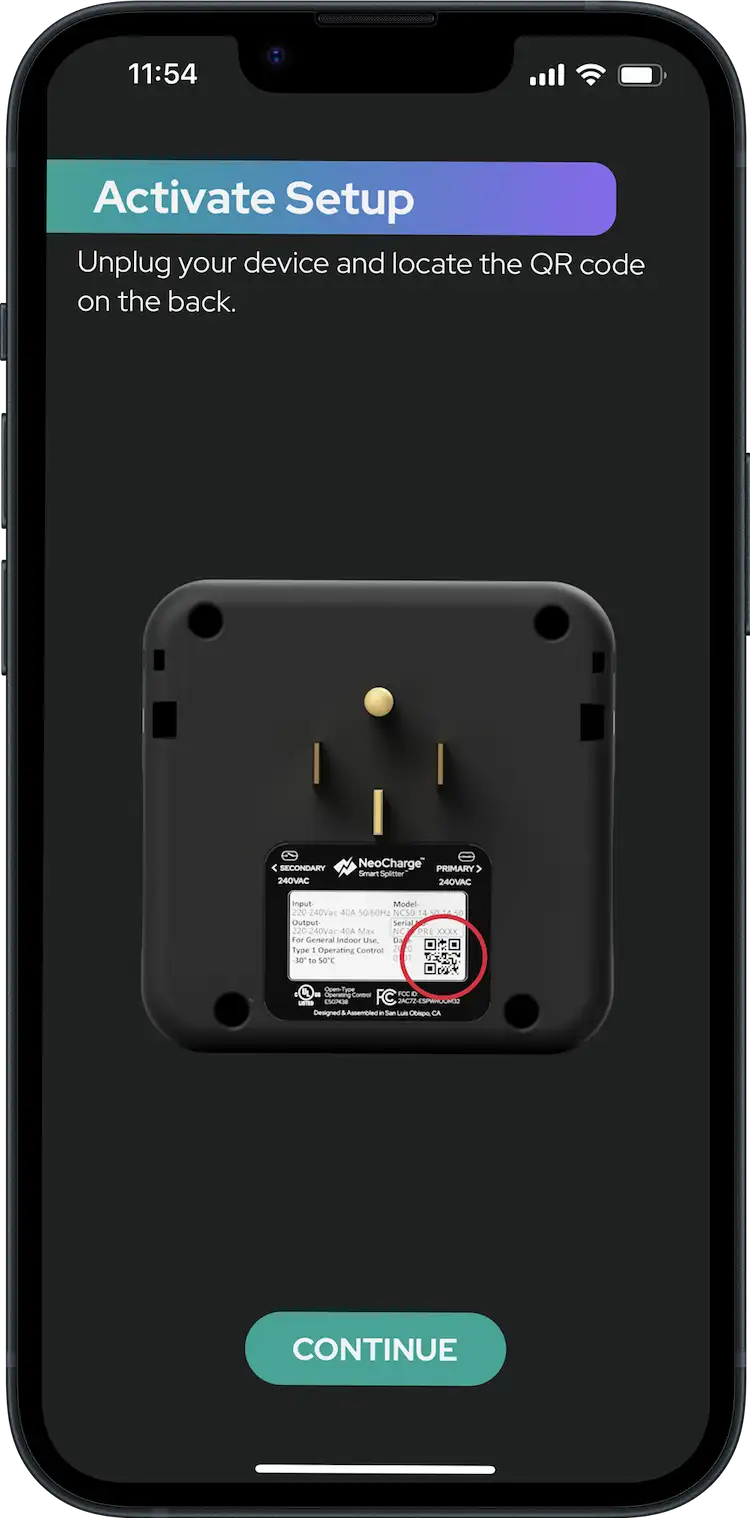 NeoCharge 240V Smart Splitter Activate Setup in App