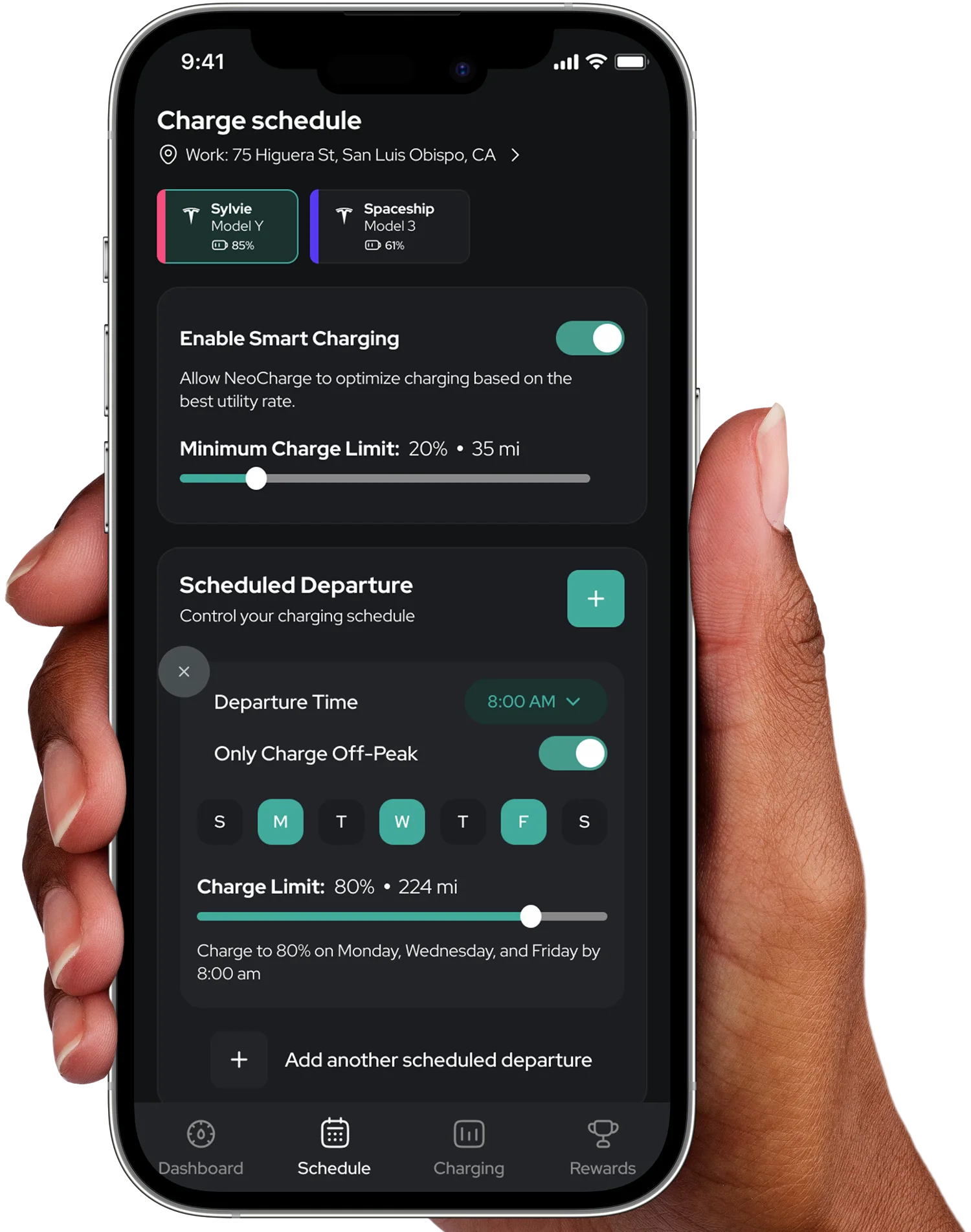 NeoCharge Connect Smart Charging App Scheduling Screen