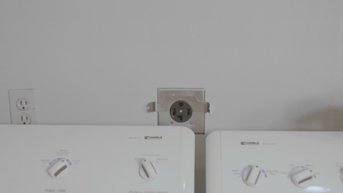 Homeowner plugging Smart Splitter EV charger into 240V dryer outlet — homepage hero loop